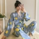 Bộ đồ ngủ bằng lụa băng cho nữ mùa xuân và mùa thu mỏng tay dài kimono Nhật Bản phù hợp với mùa thu và mùa đông Các cô gái nhỏ dễ thương có thể mặc quần áo ở nhà - Giống cái