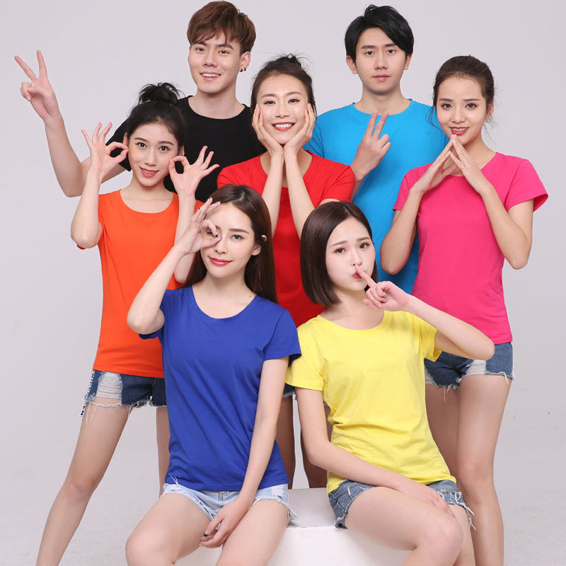 Summer short sleeve workwear pure cotton T-shirt male and female loose pure color round collar half sleeve new party printed custom T-shirt