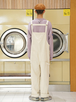  UrbanStandard Japanese trendy brand loose beige tooling bib mens and womens straight one-piece casual pants