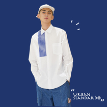 UrbanStandard spring Japanese literature and art retro white shirt mens and womens wild striped stitching white shirt