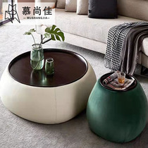 Nordic light extravagant round tea table combined storage modern minimalist designer small family living room solid wood personality edge a few