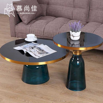 Nordic round glass small tea table living room modern minimalist personality corner a few designers light and transparent sofa edge a few