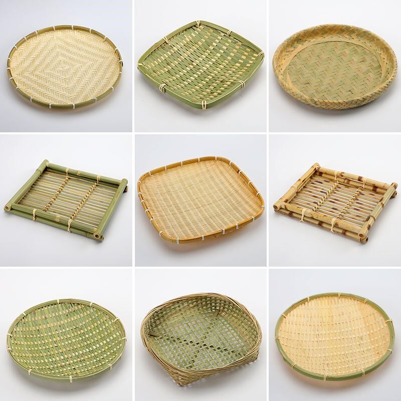 Braised vegetable basket dustpan bamboo fruit plate household steamed bread basket bamboo garden fruit plate living room paintless handmade bamboo basket