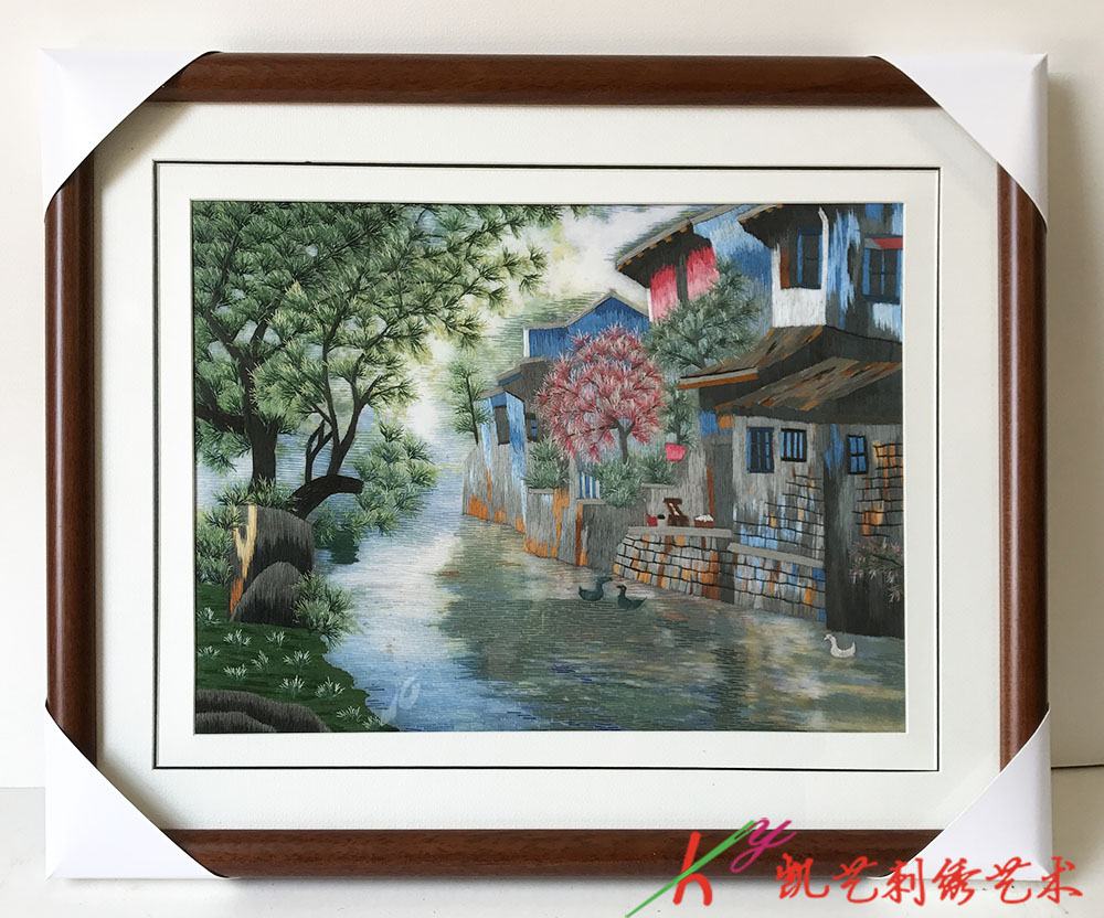 Suzhou Embroidery Finished Embroidery Boutique Jiangnan Water Village Handmade Embroidery Boutique Hanging Painting Living Room Bedroom Hanging Painting Suzhou Embroidery