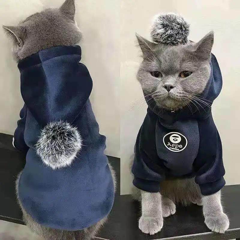 Ins pet kitty cat clothes cool anti-lint warm cute autumn and winter day vests English short blue cat winter clothes