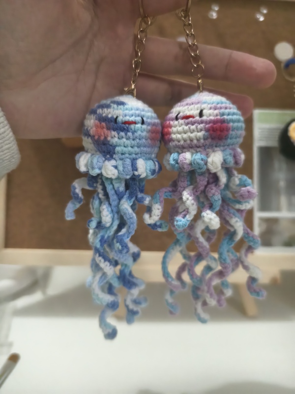 Finished Wool Crochet Handmade Colorful Little Octopus Pendant Cute Octopus Keychain Gift Satin Dyed Jellyfish