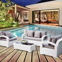  Outdoor rattan sofa four-piece living room courtyard terrace Garden rattan furniture custom leisure combination rattan sofa