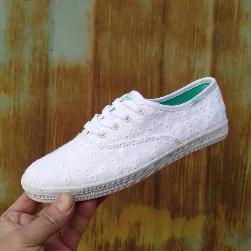 Keds White Thin-Soled Embroidered Lace-Up Women's Student Versatile Korean Style Trendy Jung Soo-Kyung Same Style Canvas Shoes Keds White Thin-Soled Embroidered Lace-Up Women's Student Versatile Korean Style Trendy Jung Soo-Kyung Same Style Canvas Shoes