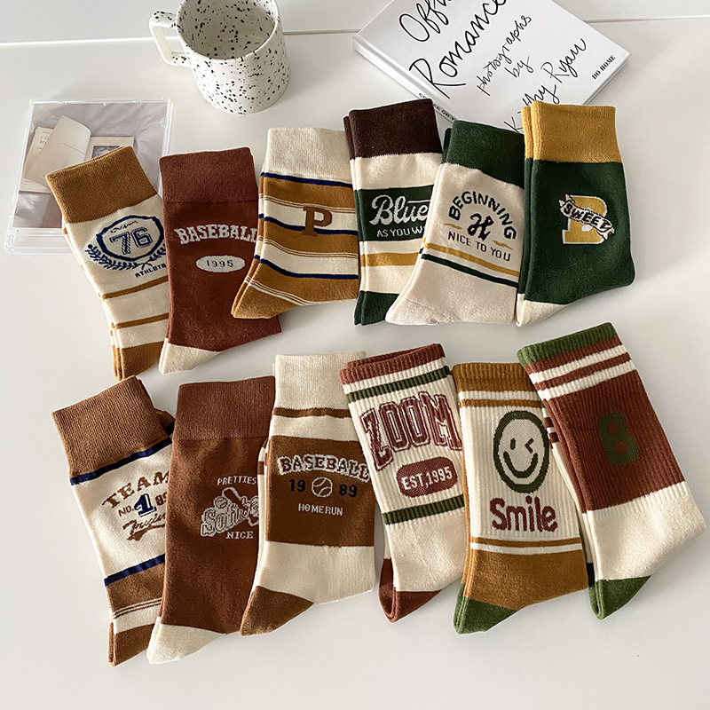 American Retro Letter Socks for Women, Mid-Calf Socks, Trendy Autumn and Winter, Internet Celebrity Japanese Style, British Style, Coffee-Colored Striped Long Socks American Retro Letter Socks for Women, Mid-Calf Socks, Trendy Autumn and Winter, Internet Celebrity Japanese Style, British Style, Coffee-Colored Striped Long Socks
