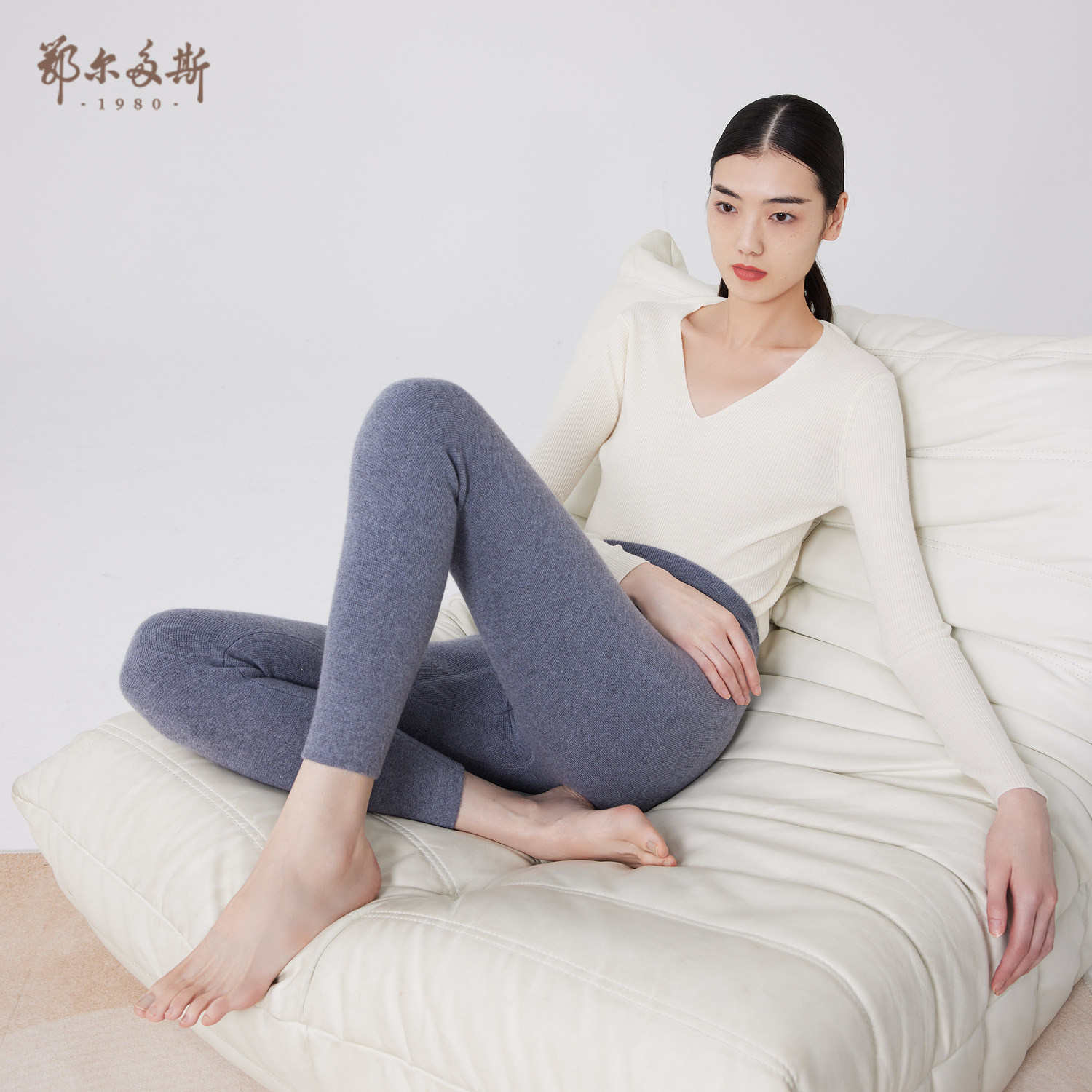 Ordos 1980 autumn and winter cashmere wool pants ladies thickened inner wear leggings plush pants D296W1004