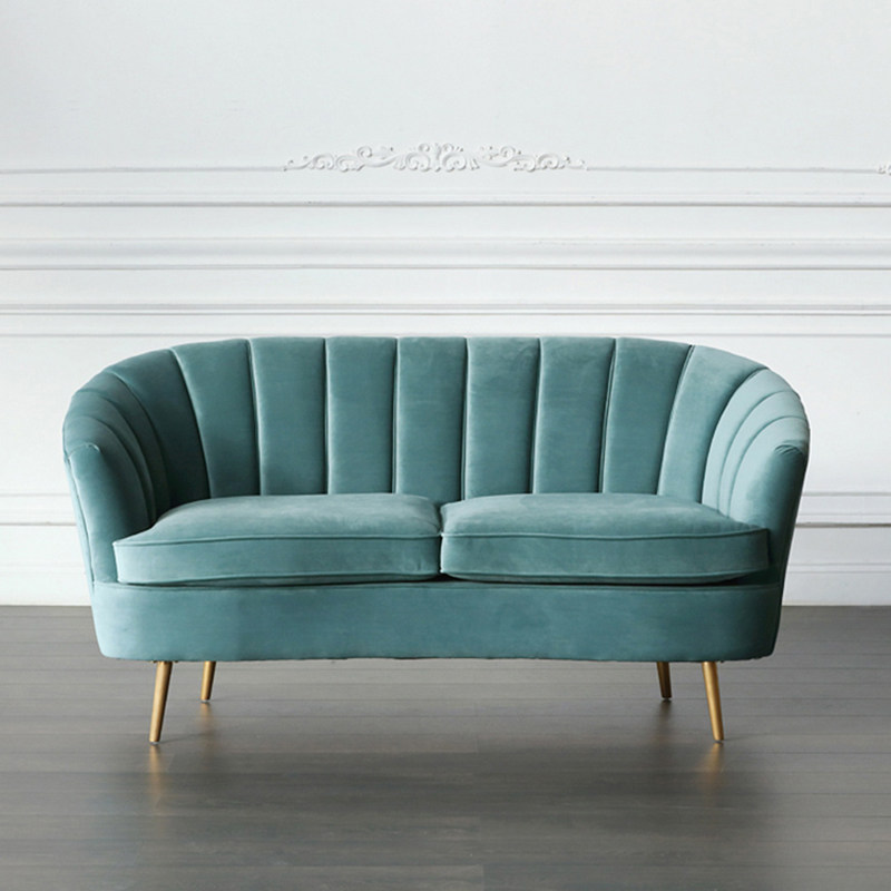 Nordic simple curved small apartment living room homestay blue light luxury velvet postmodern double net red ins sofa