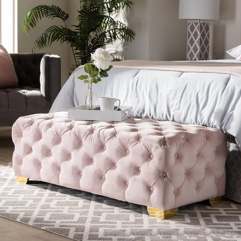 American velvet pink gray shoe changing stool ins light luxury metal low foot sofa stool cloakroom bedroom bed end stool