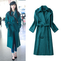 Star Chen Turin with the same suede suede coat fashion foreign air long style sweater over knee casual fashion jacket woman