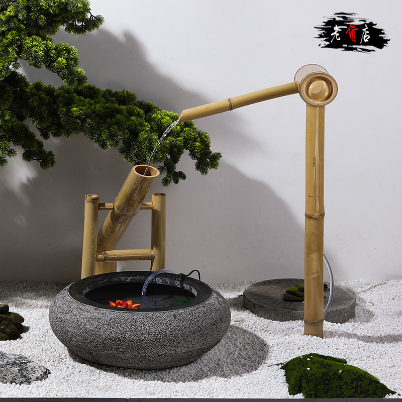 Japanese-style rock-flowing water tank stone tank stone tank cylinder courtyard garden dry mountain deer