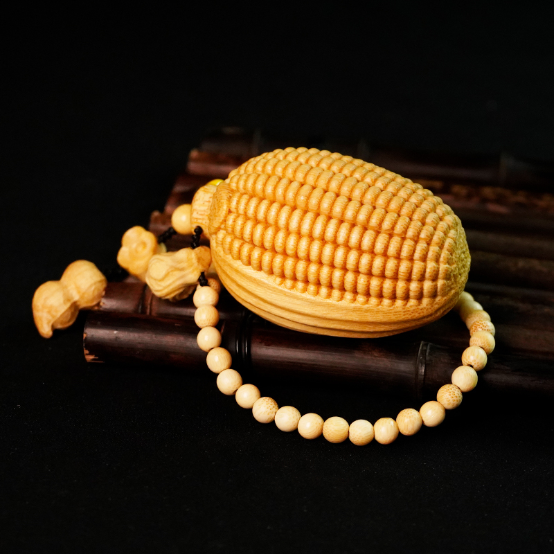 Solid Bamboo Carving Ornaments, Corn Harvest with Peanuts and Cabbage, Bamboo Chain, Bamboo Ring Accessories, Full and Plump