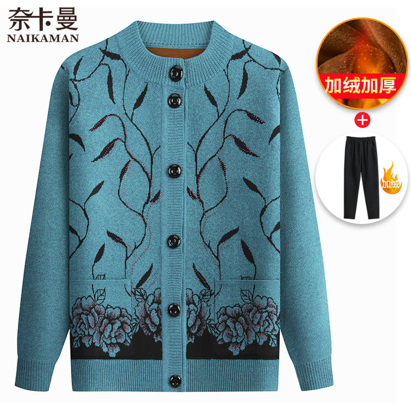 Elderly sweater sweatshirt Women in spring and autumn Grandmother clothing Mama stitch cardiovert autumn winter clothing old lady gush thickened jacket