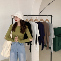 Round neck long sleeve solid color base shirt inside spring spring 2020 new slim Joker coat womens T-shirt wear ins tide