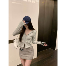 Short sashimi with long sleeves double head zipper pumping rope sweatshirt jacket for womens spring dress chili girl with a thin even cap pure desire t-shirt tide