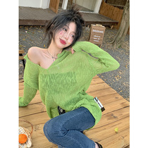 Spring loaded loose sleeve head open fork sunscreen cardiovert blouse Korean version v collar Dont make a thin casual long sleeve hooded sweatshirt woman