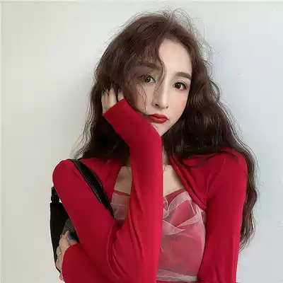 Spring and summer long-sleeved slim mesh base shirt coat women's inner tie 2021 new sexy pullover T-shirt ins tide