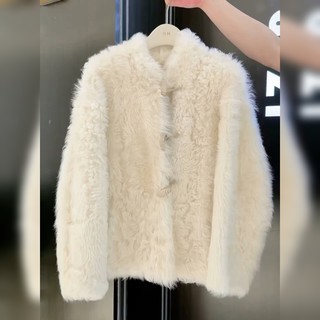Korean-Style High-End Beige Toggle Button Eco-Friendly Fur Short Coat for Women, 2025 Autumn and Winter New Fashionable Top