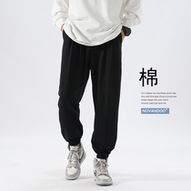 Lax beam pants male spring fall leisure pants pants black pants cotton radish pants fitness model large yards