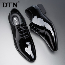 DTN mens formal leather shoes mens bright leather heightened business leather bright surface wedding groom shoes Korean version trend pointed toe