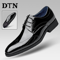 DTN mens glossy leather shoes genuine leather business casual patent leather Korean version of the anti-skid trend pointed toe British wedding shoes men