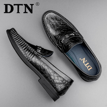 DTN mens beanie shoes leather business casual leather shoes mens British trend diamond one pedal soft bottom driving shoes