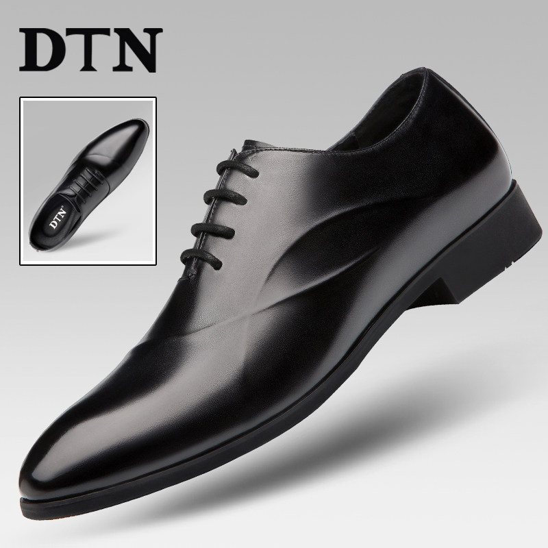 DTN men's leather shoes business formal wear pointed toe suit leather inner heightening men's shoes plus velvet wedding groom shoes soft sole
