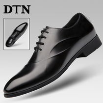 DTN mens leather shoes business formal suit pointed toe suit leather heightening mens shoes black wedding groom shoes soft sole