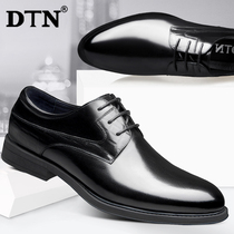 dtn mens formal leather shoes mens leather business casual black lace-up pointed toe breathable dad shoes work shoes