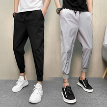 Spirit Guy Black Warrior Ice silk pants men ultra-thin summer sports trend Tencel slim slim dark casual pants