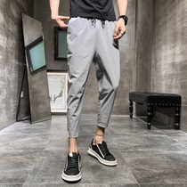 Casual pants men 8 eight eight points summer ice silk ankle-length pants slim leg pants Sports small feet ultra thin 9 points pants
