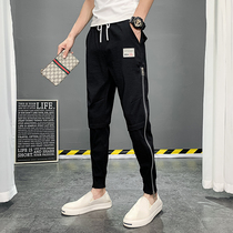 Ice silk thin casual pants mens nine-point Korean version of the trend slim feet wild black handsome Joker Haren pants