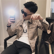 2020 Autumn new plaid jacket men Korean slim gown dress spirit guy jacket Net red casual top