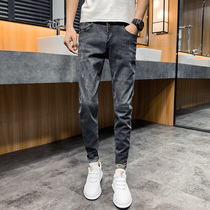 Spring and Autumn 2021 Smoke Gray Mens Men Plus Flint Jeans Slim Small Foot Korean Trend Casual Tide Brand Pants