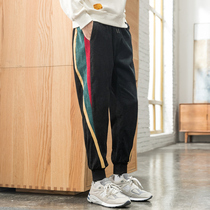 Mens Spring and Autumn Winter series loose size stitching elastic pants corduroy Korean trend toe casual pants