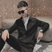 Autumn and winter spirit guy jacket trend slim denim casual black handsome Joker jacket Korean jacket