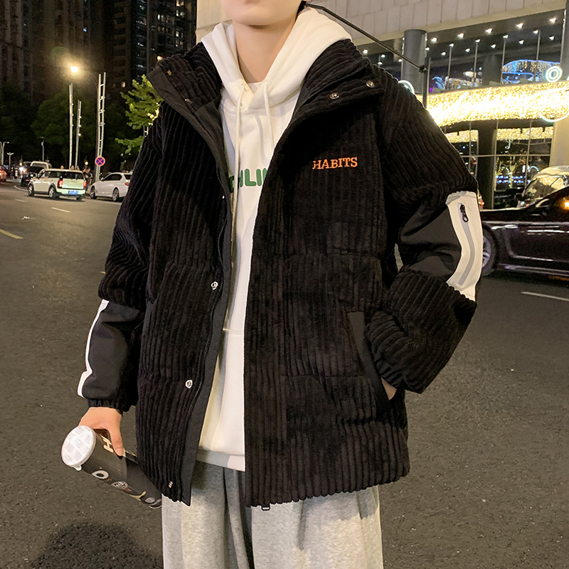 Corduroy Retro Loose Stand-Collar Thickened Youth Trendy Men's down Jacket Short Style Hong Kong Fashion Brand Ins Top