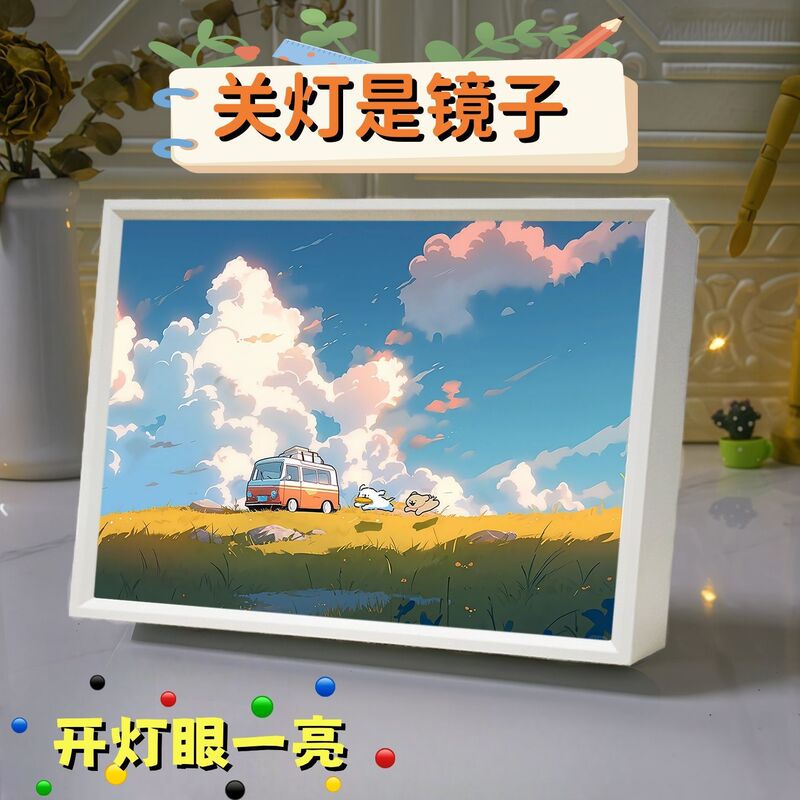 Line Art Puppy Three-Color Ambient Light High-Value Mirror Painting Decoration Ins-Style Lighting Living Room Night Light Gift for Friends