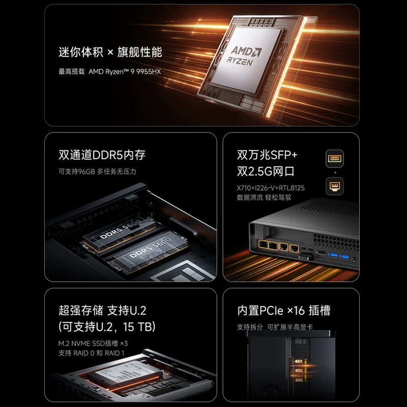 MS-A2 мини-хост R9-9955HX процессор Ryzen AMD 16 ядер 32 потока для игр и офиса двойной 10 Гбит/s четыре сетевых интерфейса настольный компьютер компьютер MINISFORUM предприятие ПК