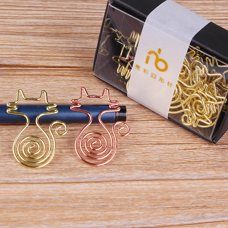 Rose Golden Cat Roll Roll Needle Large Metal Creative Needle Creative Han Edition Golden Back Needle Stationery