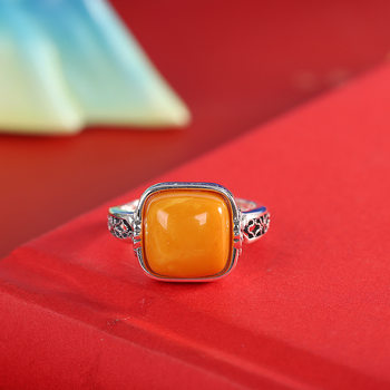 Chunfeng sihan s925 silver aged thai silver square beeswax ring women's niche design retro versatile open ring