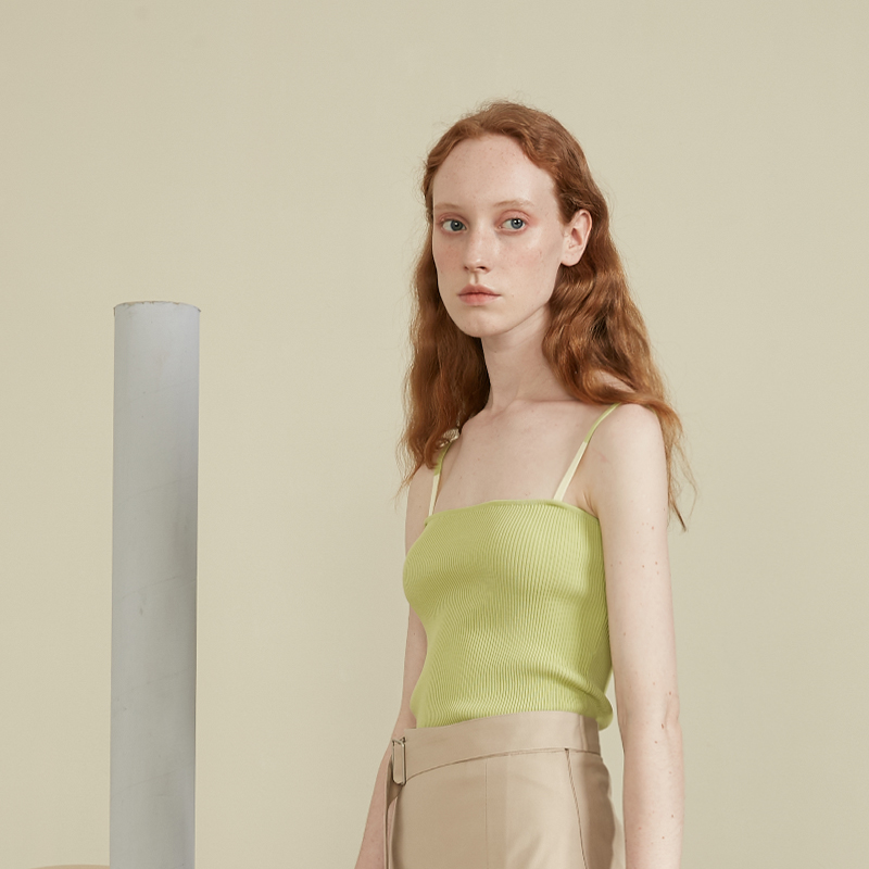 DIDDI original cow oil fruit green harness vest female inner lap knit bottom summer Korean version sexy little independent design