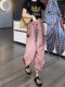 Blue Embroidered Casual Pants for Women, 2026 Spring New Style, Plus Size, Pear-Shaped Body, Loose Fit, Slimming, Drawstring Jogger Pants