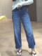 European high-waisted straight-leg jeans for women in autumn new large size pear-shaped figure loose slimming nine-point wide-leg pants