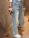 Light blue velvet wide-leg jeans for women in winter new large size pear-shaped figure loose and slim scimitar floor mopping pants