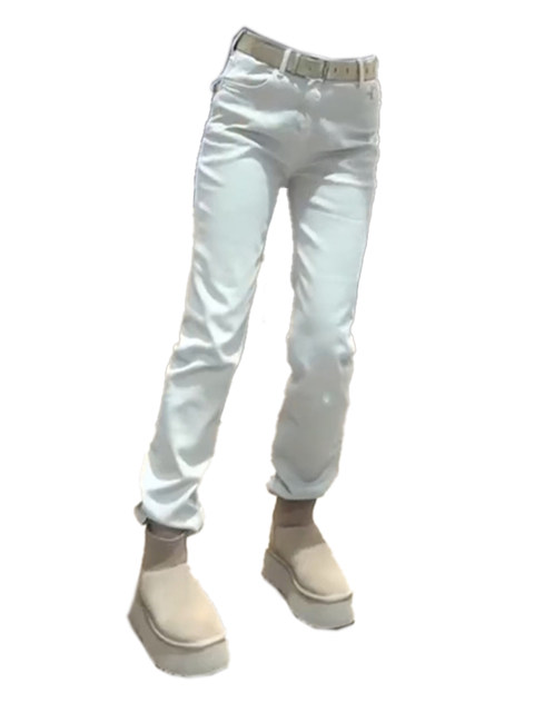 Oatmeal-Colored Fleece-Lined Straight-Leg Jeans for Women, New Winter Style, Plus-Size, High-Waisted, Slimming, Narrow-Cut Cigarette Pants for Pear-Shaped Body