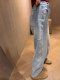 Light blue velvet wide-leg jeans for women in winter new large size pear-shaped figure loose and slim scimitar floor mopping pants